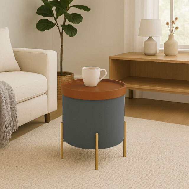 Connell 43cm Wide Round Solid Colour Standard Ottoman