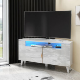 Azzurro06 White Corner TV Stand for TVs up to 45in with Blue LED Lights