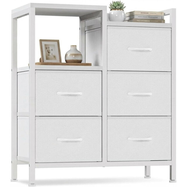 5-Drawer Mobile Filing Cabinet with Open Storage Shelf – Rolling Printer Stand, Lateral File Organizer, Under Desk Storage for Home Office, Fits A4/Le