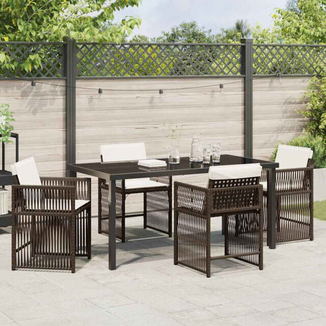 Garden Dining Set 5 Pcs Beige Poly Rattan