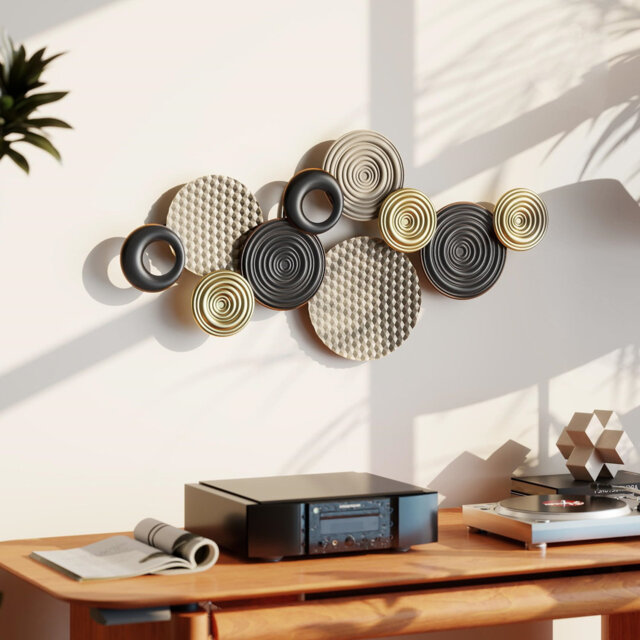 Modern Hanging Wall Art Decor With Unique Multi-Disc Design, Horizontal Or Vertical Metal Hanging Decoration For Living Room Bedroom Dining Room