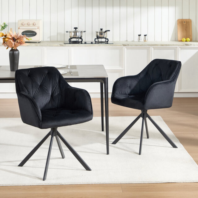 Velvet Swivel Dining Chairs With Armrests And Metal Legs For Dining Room And Restaurant