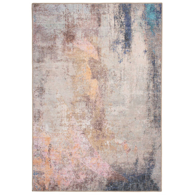 Machine Washable Beige Bronze Modern Abstract Distressed Living Room Area Rug