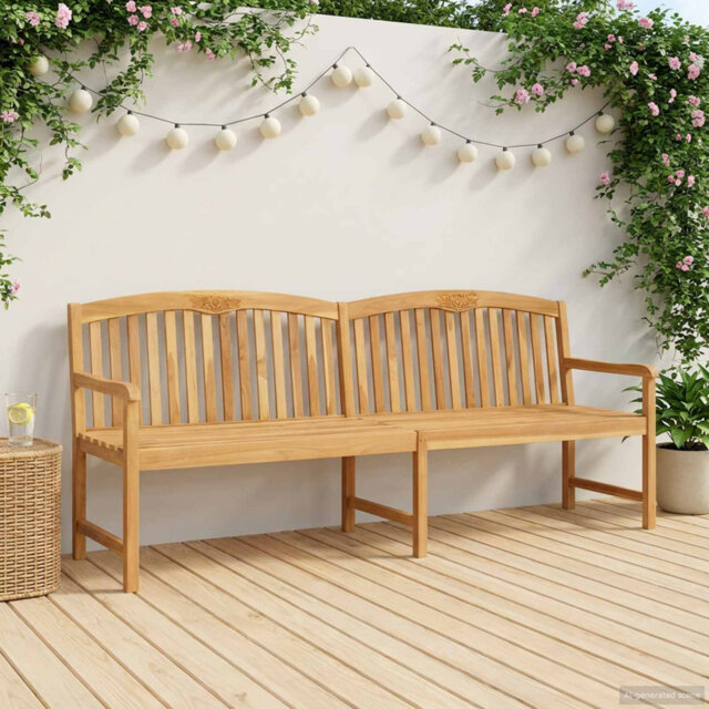 Handcarved Rose Bench Natural Solid Teak Wood Garden Patio Seating
