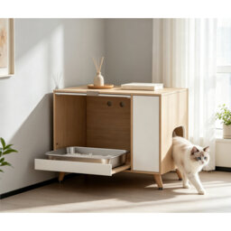 Hidden Cat Litter Box Enclosure Wooden Furniture, Decorative Cat Litter Cabinet with Side Entrance, Flip Door & Pull-Out Tray, Indoor Pet Washroom Sto