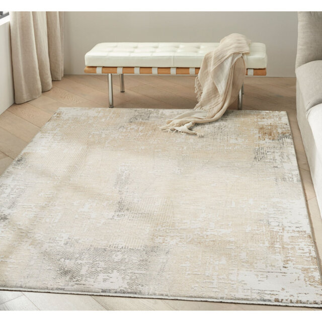 Cream Ivory Abstract Rug, Stain Resistant Area Rug For Bedroom, & Dining Room