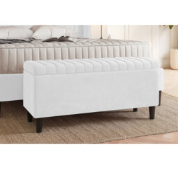 Plush Velvet Lined Upholstered Ottoman Storage Box with Wooden Legs