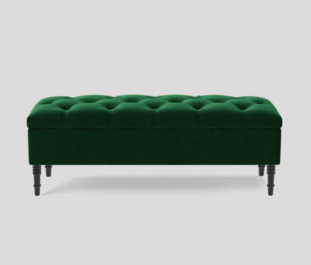 Alyana 180cm Wide Tufted Rectangle Ottoman Storage Bench - Upholstered Velvet Shoes Bench with Turned Wooden Legs