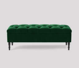 Alyana 180cm Wide Tufted Rectangle Ottoman Storage Bench - Upholstered Velvet Shoes Bench with Turned Wooden Legs