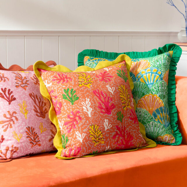 Coral Abstract Square Cushion
