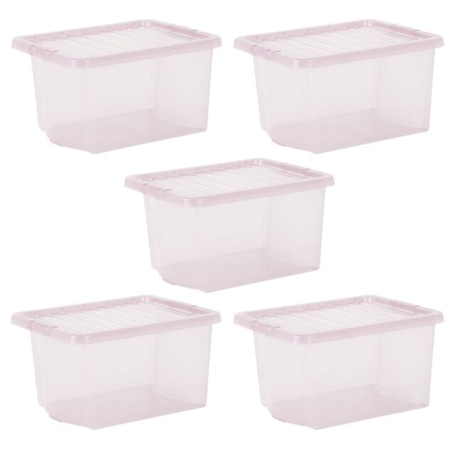 Wham Crystal 28L Plastic Storage Boxes Set of 5 Tint Dusky Orchid