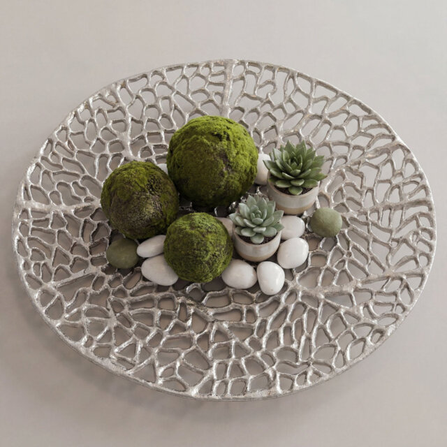 Round Silver Aluminium Decorative Bowl