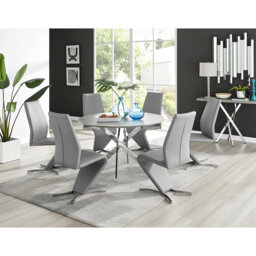 Tierra Modern Chrome Metal & Glass Round Dining Table Set with Modern Design Faux Leather Chairs