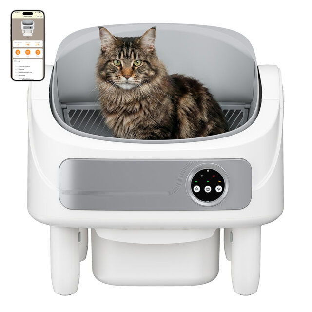 Smart Automatic Litter Box, Self-Cleaning Cat Litter Box with Bio-Radar & 10 Safety Sensors for Anti-Pinch, Open Top Large Litter Box with App Control