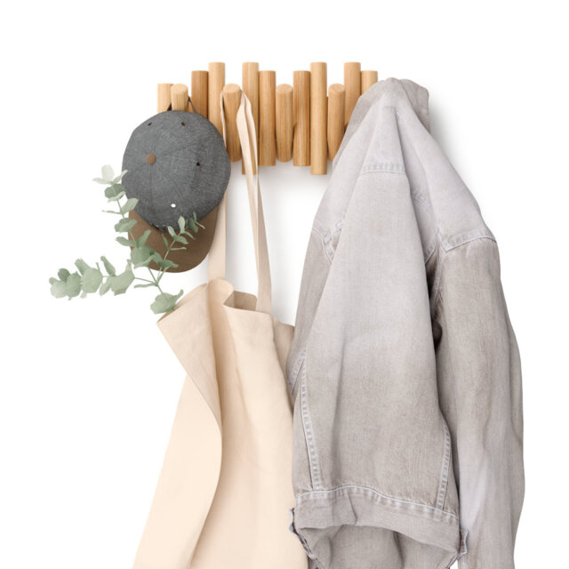 Picket 5-Hook Wall-Mounted Wooden Coat Rack with Adjustable Flip-Down Hooks