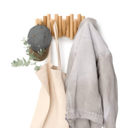 Picket 5-Hook Wall-Mounted Wooden Coat Rack with Adjustable Flip-Down Hooks