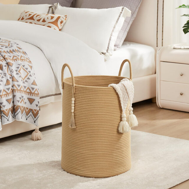 Cotton Rope Basket Large Blanket Basket Woven Storage Basket Toy Storage Organiser Nursery Decor Laundry Hamper With Handle 58L