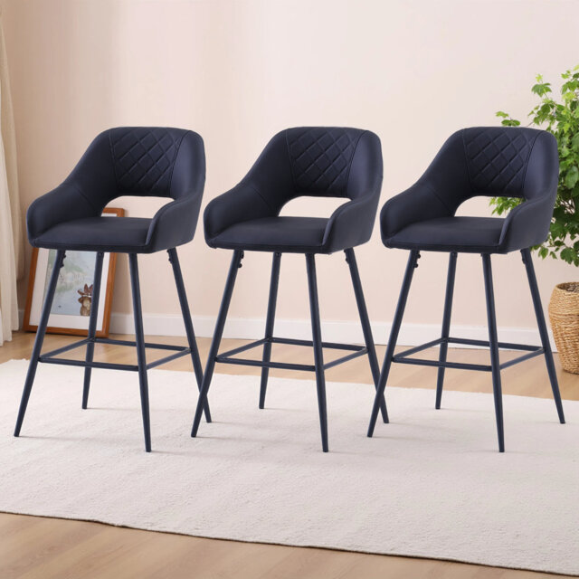Faux Leather Upholstered Bar Stool with Armrest Kitchen Counter Stools