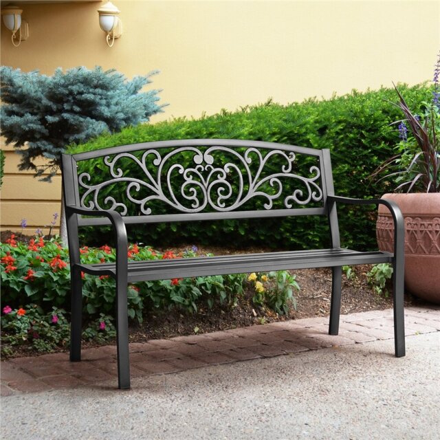 Antique Style Metal Outdoor Bench
