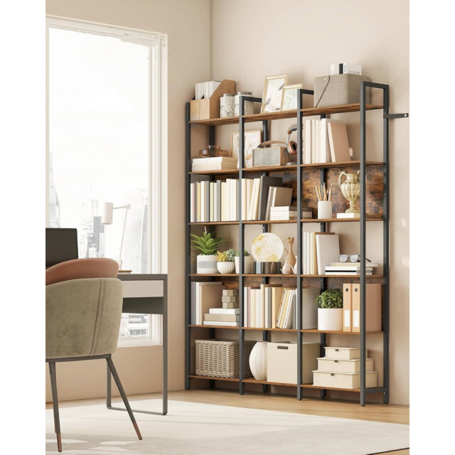 Bookcase, 6-Tier Bookshelf, Kitchen Storage Shelf, Industrial Style, For Office, Living Room, Bedroom, 24 X 128 X 187.1 Cm, Industrial, Rustic Brown