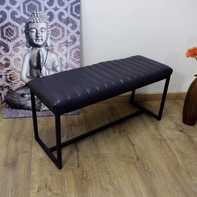 Alleffra Industrial Style Bench. 97cm Wide. Real Leather Ribbed Upholstered Seat