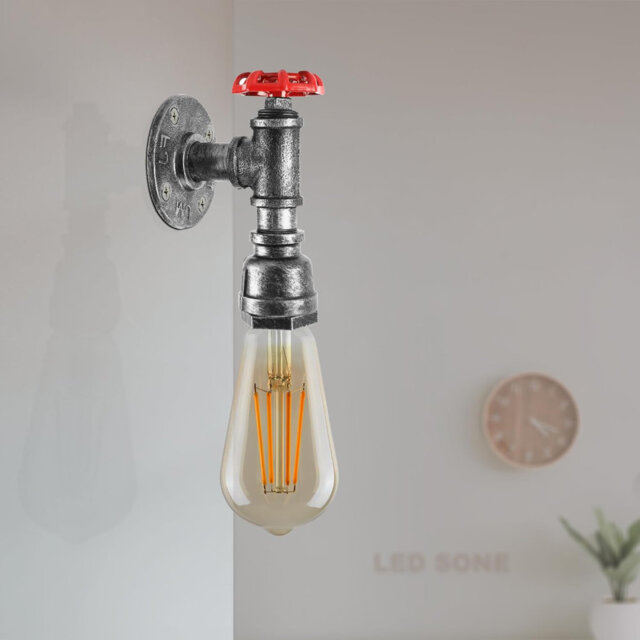 Industrial Vintage Water Pipe Wall Valve E27 Steampunk Interior Lighting Fixture for Loft, Bedroom, Bar, Pub, Farmhouse, Café, Hotel