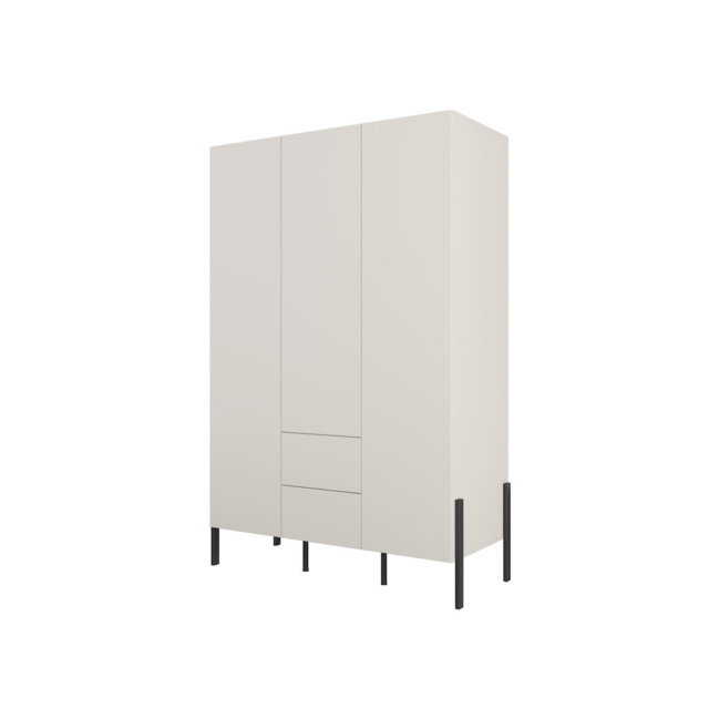 Bertillo Hinged Door Wardrobe 139cm - Cashmere Finish, Shelves, Hanging Rail & Drawers