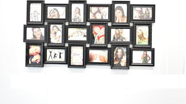 X Large 18 Photos Multi Picture Wall Frame 6x4 Photo Multi Photo Frame 18-Aperture Wall Hanging Memories Decoration (Black)