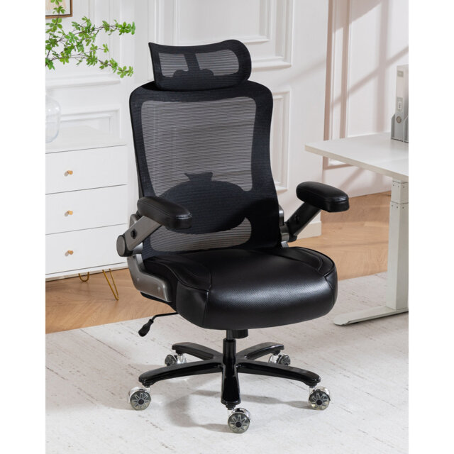 500lbs Big and Tall Office Chair- Heavy Duty Executive Computer Chair with 3D Flip Arms, Large Wheels, Ergonomic Mesh High Back Desk Chair, Extra Wide
