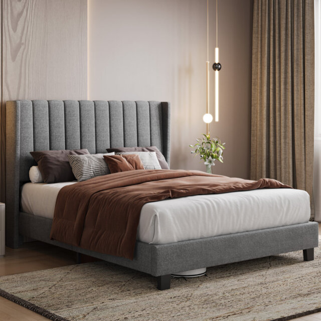 Upholstered Bed Frame with Channel Tufted Headboard