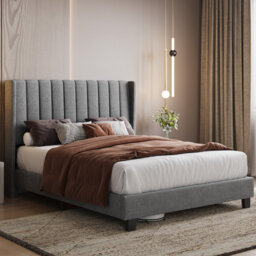 Upholstered Bed Frame with Channel Tufted Headboard