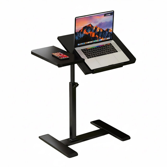 Height Adjustable Overbed Bedside Table for Hospital and Home - Dual Tilting Rolling Laptop Desk - Mobile Standing Workstation, Stable Metal Frame, Ea