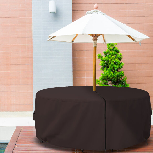 Heavy Duty Multipurpose Waterproof Outdoor Round Dining Table & Chair Set Cover with Umbrella Hole
