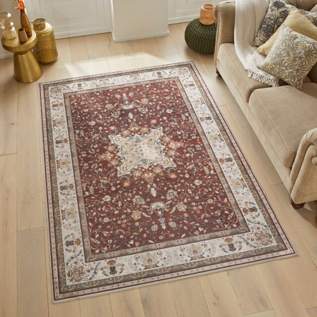 Red Modern Soft Washable Rug For Bedroom, Dining Room, Stain Resistant Modern Rug