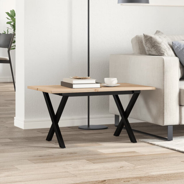 vidaXL Coffee Table X-Frame Solid Wood Pine and Steel