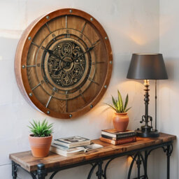 Wall Clock with Real Moving Gears FR-LI_ 32 in Round VINTAGE-BLACK