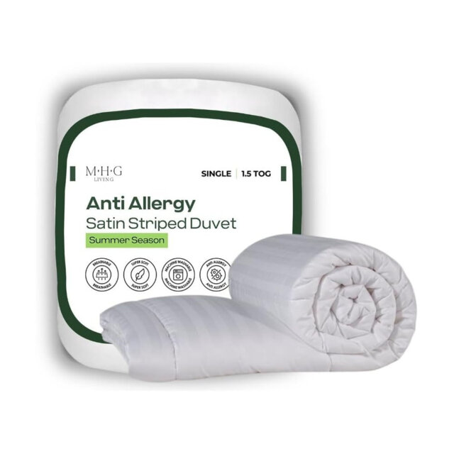 MHG Living Luxury Soft Touch Striped Microfibre 1.5 Tog Duvet – Anti-Allergy, Lightweight & Breathable Summer Quilt – Single, Double, King & Super Kin
