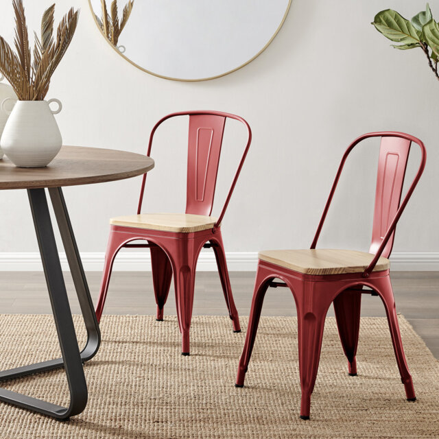 Honora Industrial Classic Metal Frame Wood Seat Dining Chair - Style Bold Colour Stackable Side Chair