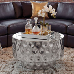 Round Gold Aluminium Drum Coffee Table