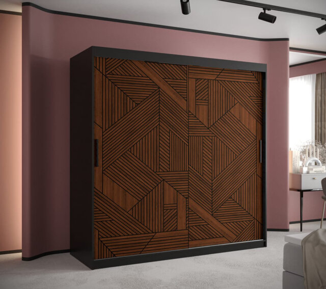 Phippen I Sliding Door Wardrobe in Black & Dark Walnut - Premium Laminated Board - W180cm