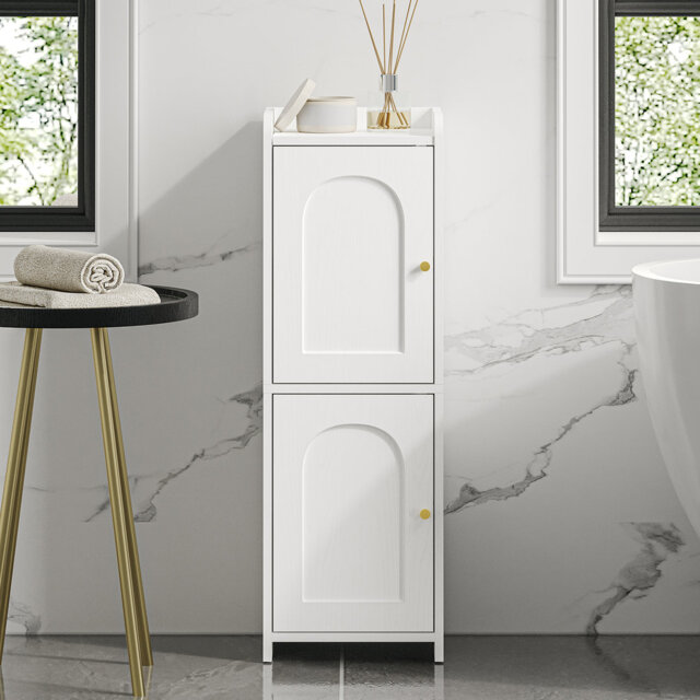 Bathroom Storage Cabinet, Slim Bathroom Floor Cabinets with Door and Adjustable Shelf, Freestanding Storage Unit, Narrow Toilet Paper Cabinet for Smal