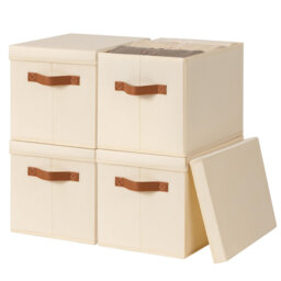 4 Pack Storage Boxes With Lids - Fabric Wardrobe Organiser Storage Bins With Handles, Foldable Baskets For Shelves, Bedroom, Office, Toys, Clothes, Bo