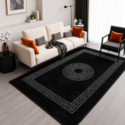 Vibe Large Area Rug Greek Design Carpet With PVC Backing Non-Slip Rug For Living Room, Hallway, Bedroom & Indoor/Outdoor Spaces