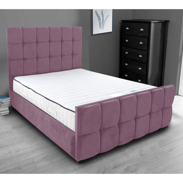 Merricks Contemporary Velvet Upholstered Bed Frame - Padded Headboard, Sprung Slats