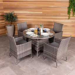 Rattan Garden Furniture Set 4 Seater With Round Dining Table Chairs For Outdoor