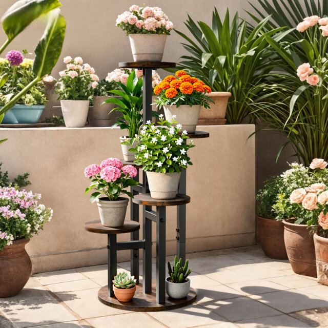 Vertical Tall Indoor Plant Stand Plant Holder Display Rack With Round Shelves Garden Corner Flower Pots Stand For Balcony Patios