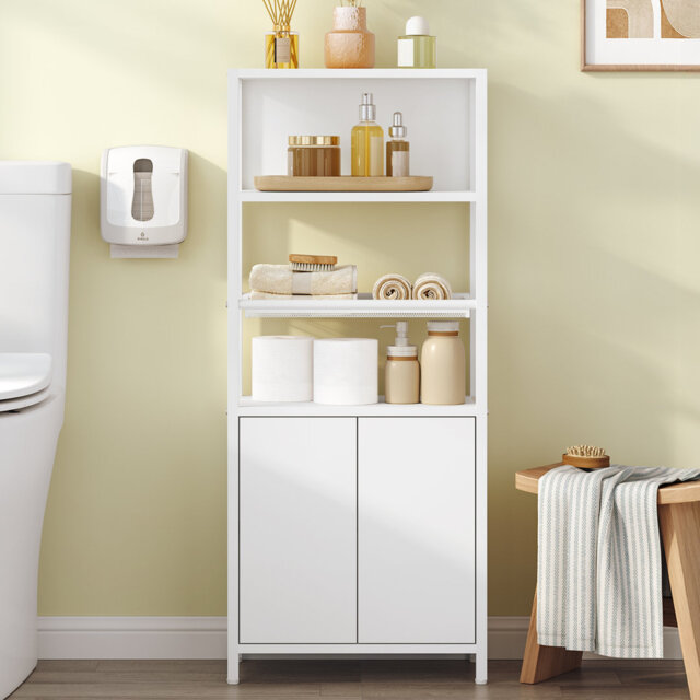 Bathroom Storage Cabinet, Slim Bathroom Floor Cabinet with 2 Door and Adjustable Shelf, Wooden Freestanding Storage Unit for Living Room Dining Kitche