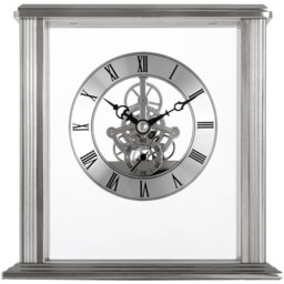 Acctim Vermont Mantel Clock Quartz Polished Metal Floating Effect Glass Front Silver