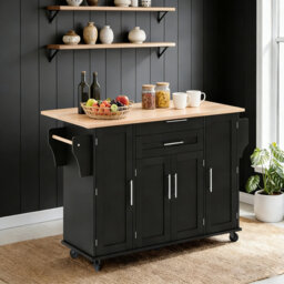 Rolling Kitchen Island with Foldable Tabletop, 5-Wheel Mobile Cart with Storage Cabinets, Drawers & Adjustable Shelves, for Dining Room Living Space