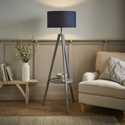 Ismay 149 cm Morrigan Wood Tripod Floor Lamp with Shelf & XL Reni Shade